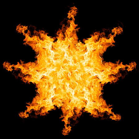 fire explosion isolated on black background, close up
