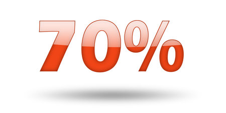 Text 70 percent with red letters and shadow. Illustration, isolated on white