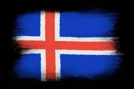 The Icelandic flag - Painted grunge flag, brush strokes. Isolated on black background.の写真素材