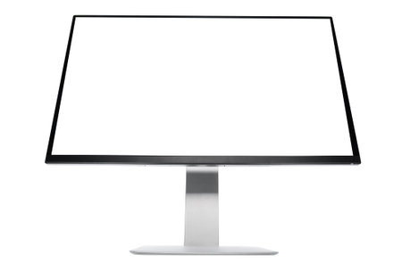 Computer display isolated on white background. Low view