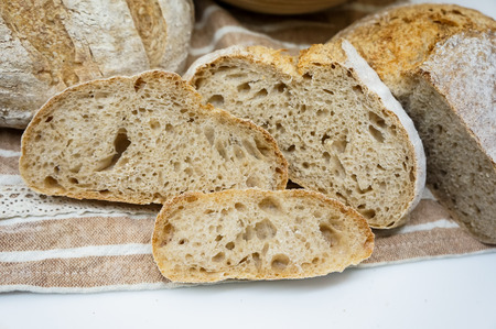 Mixed rye-wheat whole grain homemade sourdough breadの写真素材