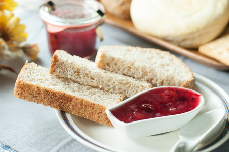 yam roselle spread on homemade bread whole wheat, healthy breakfast.の写真素材