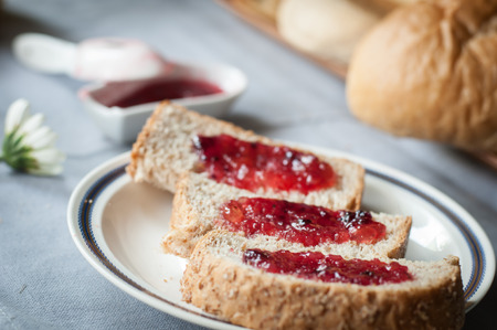 yam roselle spread on homemade bread whole wheat, healthy breakfast.の写真素材