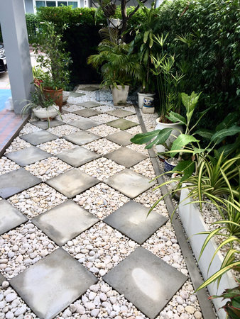 Garden and walk way decoration design around home building