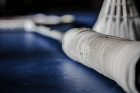 Close-up of Badminton racket with shuttle cock badmintonの写真素材