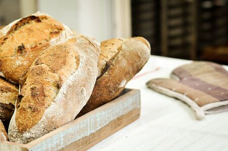 Mixed rye-wheat whole grain homemade sourdough breadの写真素材