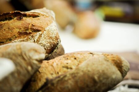 Mixed rye-wheat whole grain homemade sourdough breadの写真素材