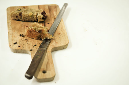 Mixed rye-wheat whole grain homemade sourdough breadの写真素材