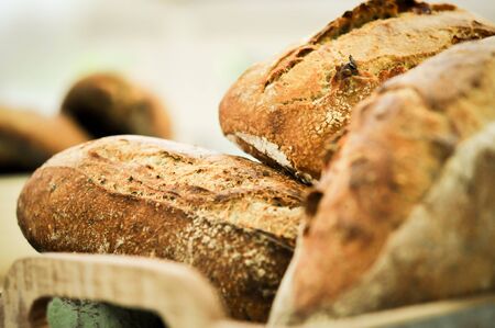 Mixed rye-wheat whole grain homemade sourdough breadの写真素材