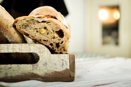 Mixed rye-wheat whole grain homemade sourdough breadの写真素材