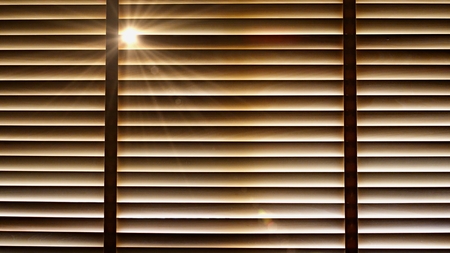 Evening sun light outside wooden window blinds, sunshine and shadow on window blind and, decorative interior home conceptの写真素材