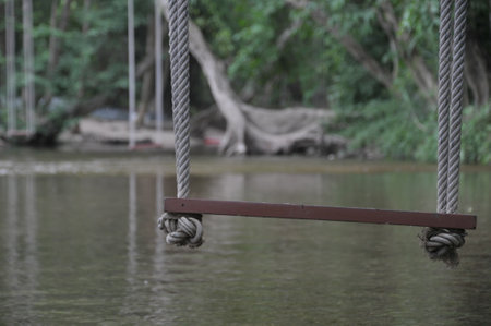 Rope swing in the park at thailand,selective focusの写真素材