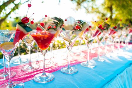 Many cocktail And fruits to decorate For party at weddings or other gatheringsの写真素材