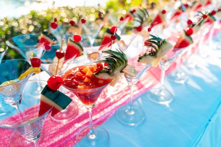 Many cocktail And fruits to decorate For party at weddings or other gatheringsの写真素材