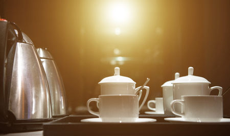 teacups on tableの写真素材