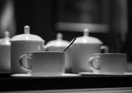 teacups on tableの写真素材