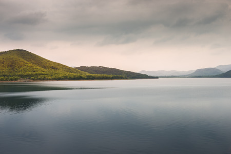 Calm reservoirs and forests sceneryの写真素材
