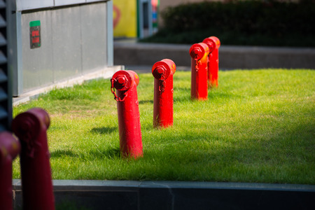 Fire hydrant on the lawnの写真素材
