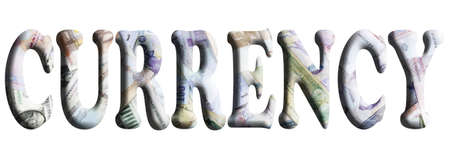 Words in 3D about finance on currenciesの写真素材