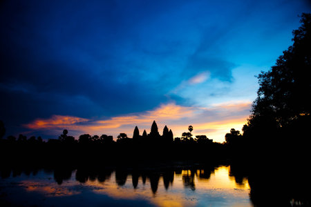 Angkor Wat temples during sunriseの写真素材