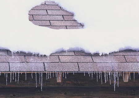 snow covered rooftopの写真素材