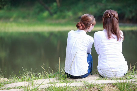 Two Asian young girlsの写真素材