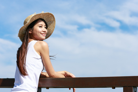 Asian people on the seasideの写真素材