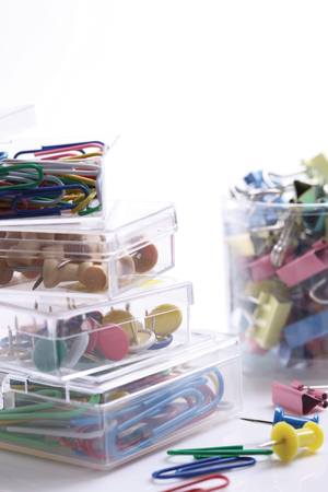 Paper clips and thumbtacksの写真素材