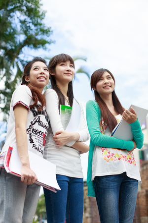 Asian young girls at campusの写真素材