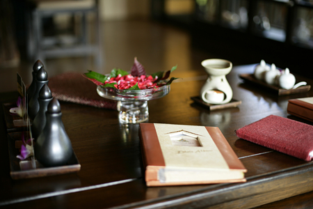 Spa menu on the tableのeditorial素材