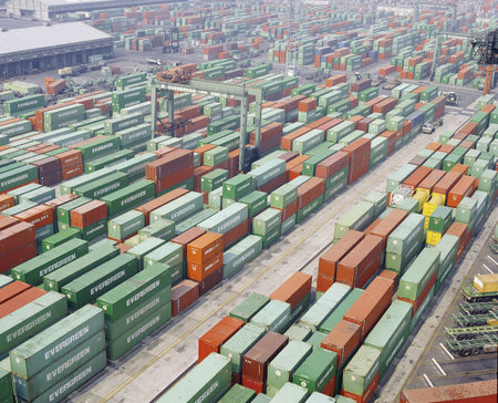 Aerial landscape view of container at a warehouse