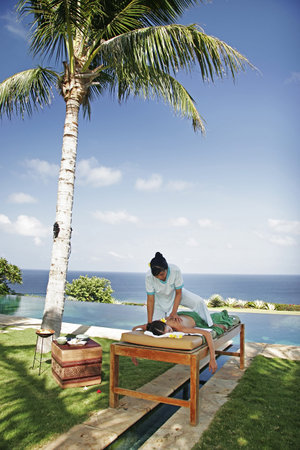 Woman lying on massage tableのeditorial素材