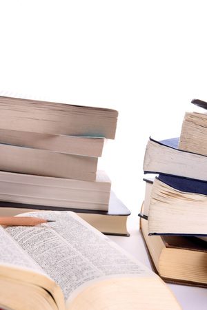 View of a stack of book on white bacgkroundのeditorial素材