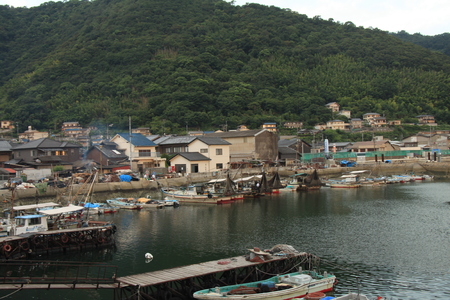 buildings by the sea in Japanのeditorial素材