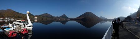 Lake Haruna with boats,Japanのeditorial素材