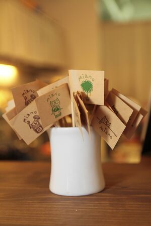 flags with drawing putting in a white cupのeditorial素材