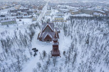 Sweden Kiruna bird view of Wooden churchの写真素材