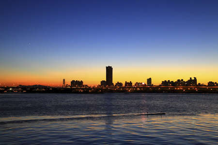 Taipei Tamsui river sunsetの写真素材