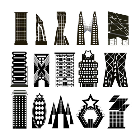 vectors set building black and white on white back groundのイラスト素材