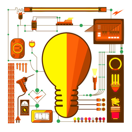 vectors set galvanic element and electric light bulbのイラスト素材