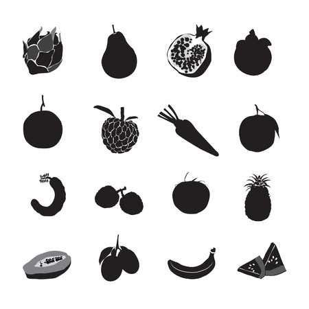 Set black silhouette various fruits on a white backgroundのイラスト素材