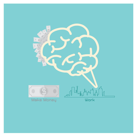 Business vector concept shows  brain think about the dollar worked in the cityのイラスト素材