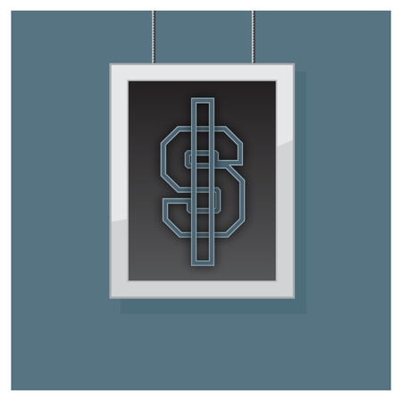 Business Vector money symbols in the frame and the image on the dark blue backgroundのイラスト素材