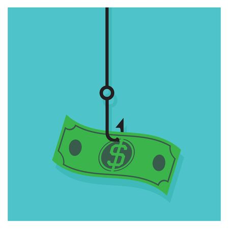 Business Vector hook icon dollar cash pile of money on a blue backgroundのイラスト素材