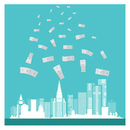 business vector money buildings success on blue backgroundのイラスト素材