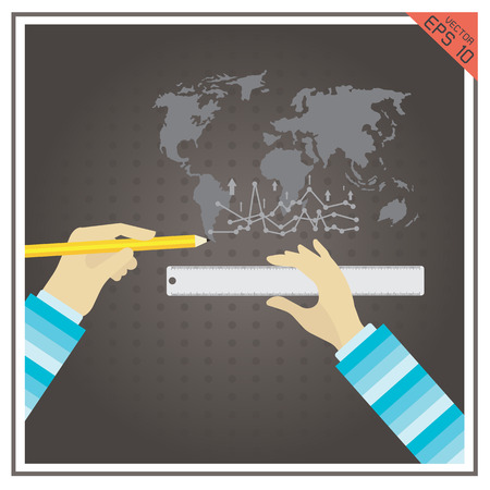graphs maps world rulers pencils blue black red circleのイラスト素材
