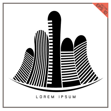 Commercial Building black and white set icons  on white backgroundのイラスト素材