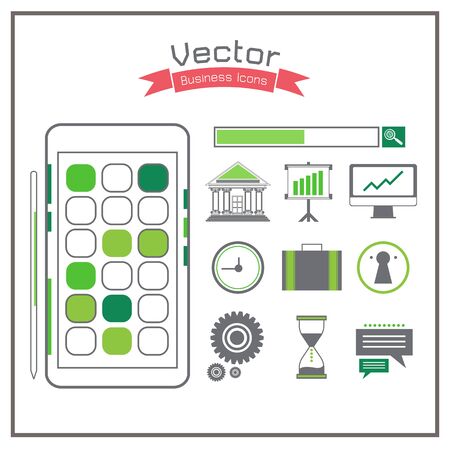business icons graph folder speech phone cogのイラスト素材