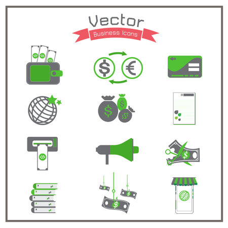 business  icons flat corruption record exchange transfer gray Greenのイラスト素材