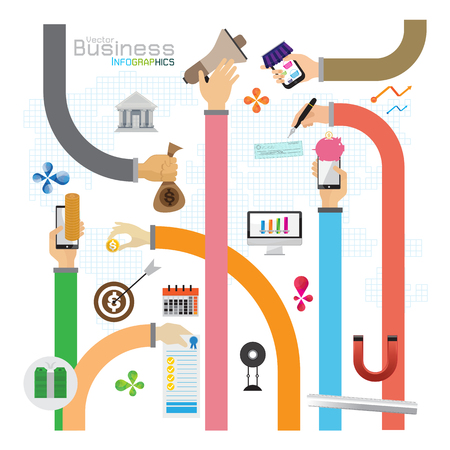 business hand arm of the dollar the euro multicolored pile of money invested building the hotel coffee shopのイラスト素材